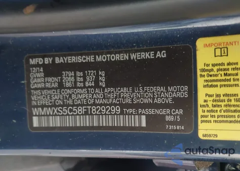 2015 Mini Hardtop Cooper из США, поврежденный, VIN WMWXS5C58FT829299